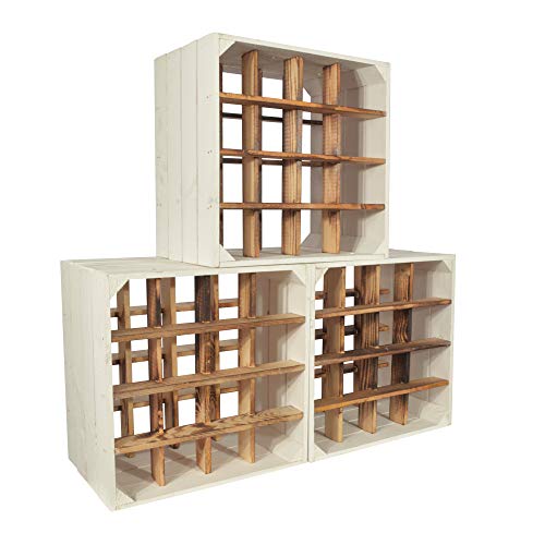 CHICCIE 3 Set Weinregal Wino aus Holz - Weiß Geflammt + Regal Holzkiste