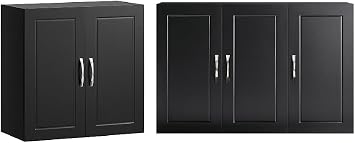 SoBuy Bathroom Kitchen Wall Cabinet, Wall Cabinet Laundry Room, Black FRG231-SCH+FRG231-L-SCH