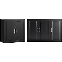 SoBuy Bathroom Kitchen Wall Cabinet, Wall Cabinet Laundry Room, Black FRG231-SCH+FRG231-L-SCH