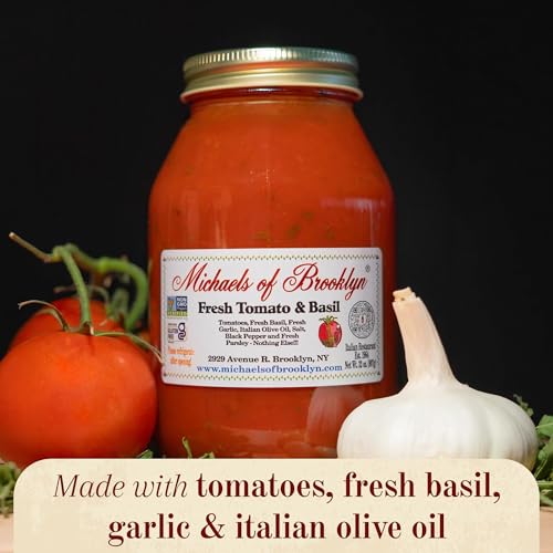 Image of Michael's of Brooklyn Fresh Tomato & Basil Sauce, 16 oz Jar (Pack of 2) - Gourmet Italian Pasta Sauce with Imported Italian Tomatoes, Olive Oil, Garlic and Parsley - Gluten Free and Non-GMO