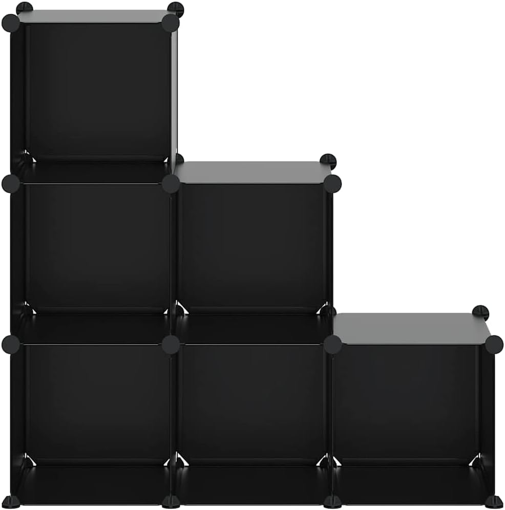 vidaXL 6-Cube Storage Organizer - Black - Waterproof PP Plastic - Space-Efficient, User-Friendly Design - For Home, Office, Dormitory