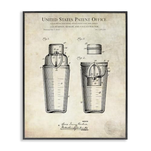 Vintage Cocktail Drink Mixer Diagram, 11 x 14 Inch Framed Giclée Print
