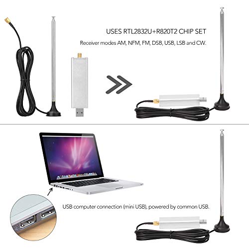 DECDEAL RTL2832U + R820T2 0.1MHz-1.7GHz TCXO ADSB UHF VHF HF FM RTL.SDR Receptor de sintonizador USB