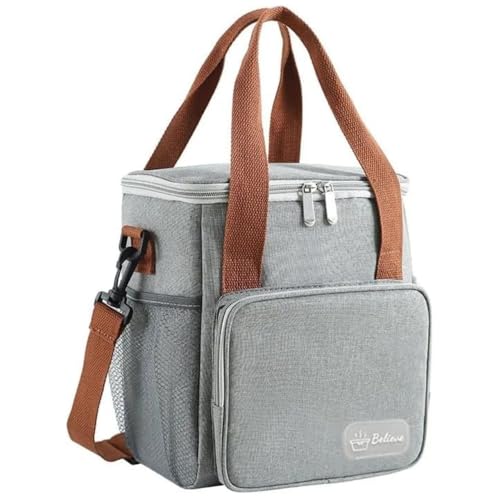 Bolsa Térmica Grande para Marmita Dois Compartimentos Espaçosa e Resistente Ideal para Trabalho Escola Faculdade e Passeios Premium (Cinza)