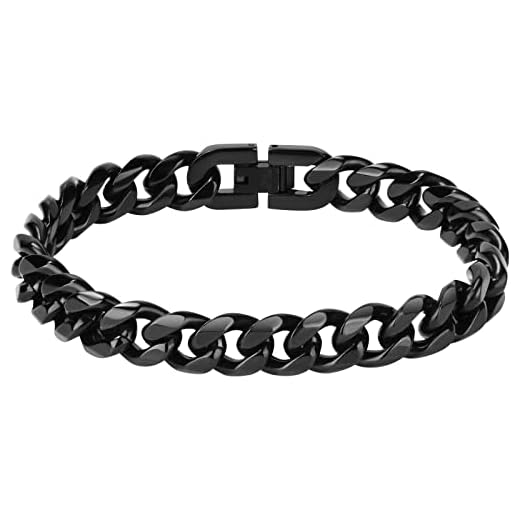 flintronic Homme Gourmette Chaîne Bracelet en Acier Inoxydable, Chaîne Grosse Maille Bracelet Largeur 10mm,Chunky Bracelet de Hip-hop Tendance Chaîne 21CM Punk Rappeur Bijoux Cadeau