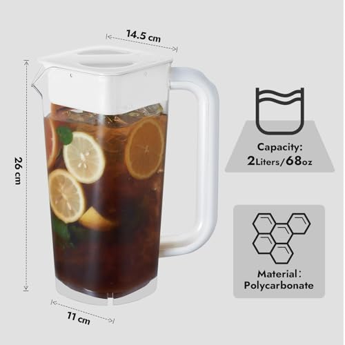 CURTA 1 Pack 2 Liters/68 oz Plastic Pitcher with Lid & Handle for Kitchen,ICED JUICE and Coffee Carafe Beverage Serveware, Acrylic Water Jug for Hot/Cold Drinks&lemonade by CURTA - Used condition - Image 7