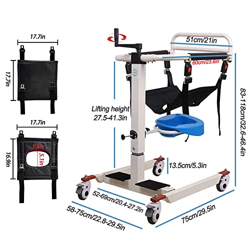 Patient Lift For Home, Transfer Chair Patient Lift Aid With 2 Cushion, Wheelchair Lift For Car, Portable Steel Transport Wheelchair, Bedside Commode Shower Chair, 275Lbs (With Bedpan) #TOP1