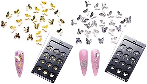 2 Boxes Sweet Nail Stud 3D Butterfly DIY Nail Art Charm Nail Art Decoration Nails Tips Beauty Accessories for Women Girls