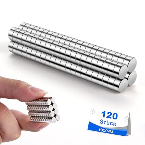 Delaga 120 Stück Magnete Extra Stark 6x2mm Kleine Magnete Stark für Magnettafel Mini Magnet Rund Starke Magnet für Kühlschrank Whiteboard Pinnwand Büro