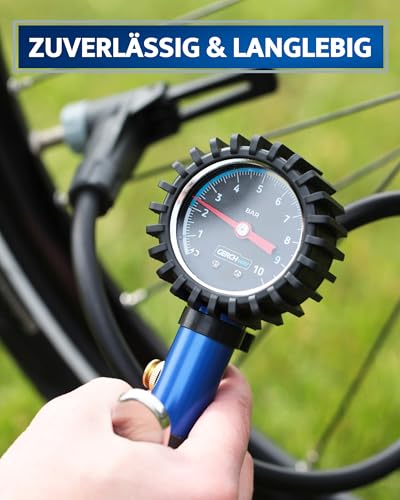 GERCHWAY Reifenfüller mit Manometer 0-10 bar – Dualkopf Ventil-Adapter für Presta/SV (Französisches Ventil) und Schrader/AV, Druckluft für Luftkompressor, Fahrradpumpe-Zubehör – für Fahrrad und Auto