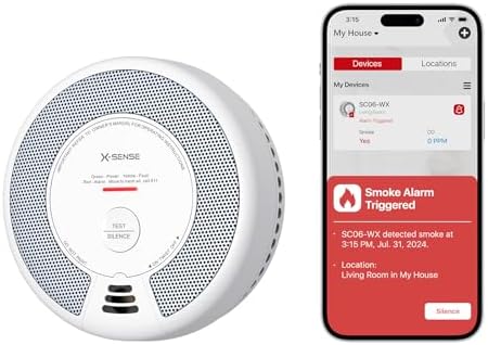 X-Sense Smart Smoke Detector Carbon Monoxide Detector Combo with No Fee App Notification, Replaceable Battery Powered Smoke Detector and Carbon Monoxide Detector, SC06-WX, 1-Pack