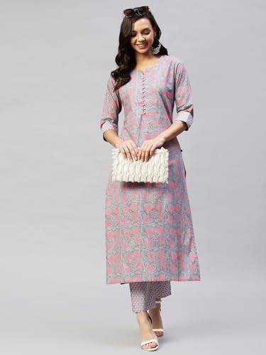 Image of ANNI DESIGNER Women Cotton Blend Kurta With Pant Pack Of 2