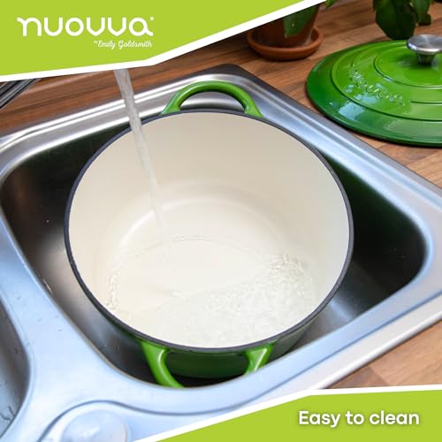 Cast Iron Dutch Oven with Lid – Non-Stick Ovenproof Enamelled Casserole Pot, Oven Safe up to 500° F – Sturdy Dutch Oven Cookware – Green, 6.4-Quart, 28cm – by Nuovva