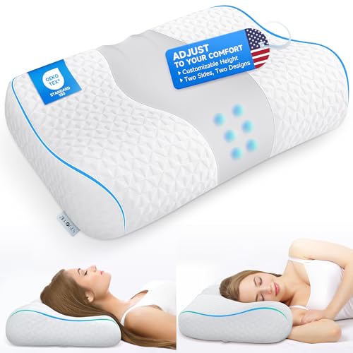 zibroges Memory Foam Cervical Pillow - Premium Ergonomic Cervical Adjustable for Neck & Shoulder Pain Relief - Orthopedic Contour Support, Cooling Comfort for Side/Back Sleepers & Adults