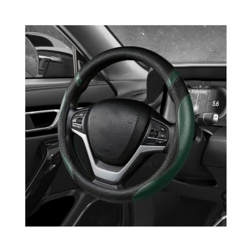 Image of Car Steering Wheel Cover, 15 Inch Premium Leather Breathable Non-Slip Wheels Wrap, Universal Auto Comfortable Steering Wheel Protector for SUV Truck Van, Car Accessories (Dark Green)