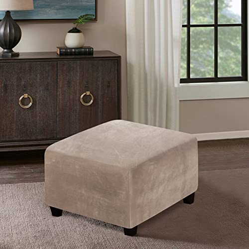 Topchances Velvet Ottoman Cover, Square Footstools Covers Stretch Foot Stool Ottoman Cover Slipcover,Furniture Protector With Elastic Bottom For Living Room Bedroom (Camel) #TOP2