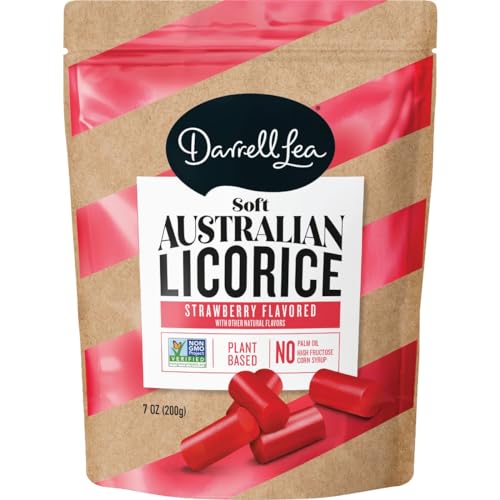 Darrell Lea Soft Australian Licorice, Non-GMO, No Palm Oil, Vegetarian Friendly, No High Fructose Corn Syrup, Soft & Chewy Licorice Candy, Made in Australia (Original Black, 7 Ounce (Pack of 8)) -wrong UPC