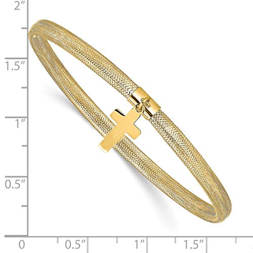14K Gold Polished Religious Faith Cross Charm Pendant Necklace Stretch Cuff Stackable Bangle Bracelet Measures 4Mm Wide Jewelry Gifts For Women #TOP1
