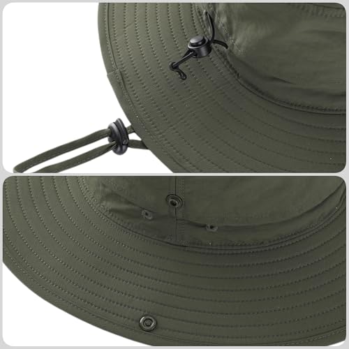 Connectyle Outdoor SPF 50+ Boonie Sun Hat for Men Gardening Fishing Hiking Hat Adjustable Wide Brim Bucket Hat Army Green
