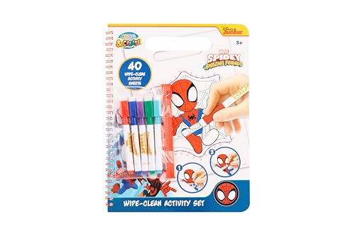 Spidey Wipe-Clean, libro da colorare lavabile, per bambini a partire dai 3 anni, 40 pagine con motivi Spidey & Friends, giocattolo educativo con 5 penne, occupazione per ragazzi, idea regalo