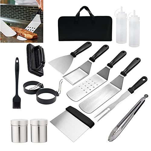 BlackstoneGrill Kit, 16pcs Flat Top Grill Accessories Set for and Camp Chef with Spatula,Scraper,Griddle Cleaning Kit Carry Bag,Great for Out ,Outdoor Camping Barbecue Teppanyakit