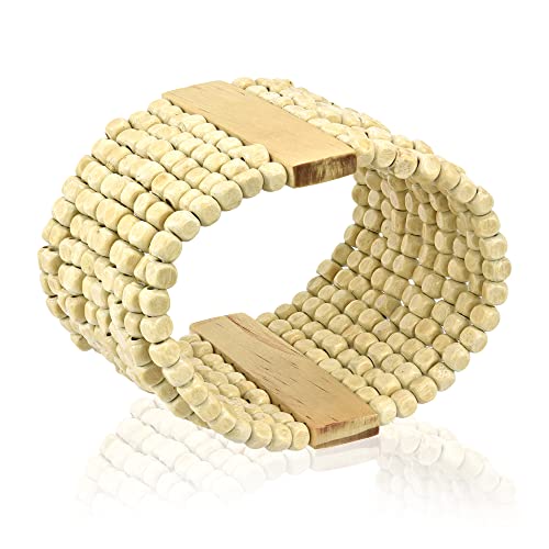 Aeravida Stylish Light Brown Wooden Beads Wide Stretch Cuff Bracelet | Hawaiian Inspired Bracelet Accessories For Women | Surfing Bracelet For Men | Summer Beach Bracelet #TOP1