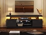 ChooChoo Modern LED TV Stand for 50/55/60/65 Inch TV, High Glossy Entertainment Center with 2 Storage Cabinets, Media Console with 5 Open Shelves for Living Room, Bedroom, Black