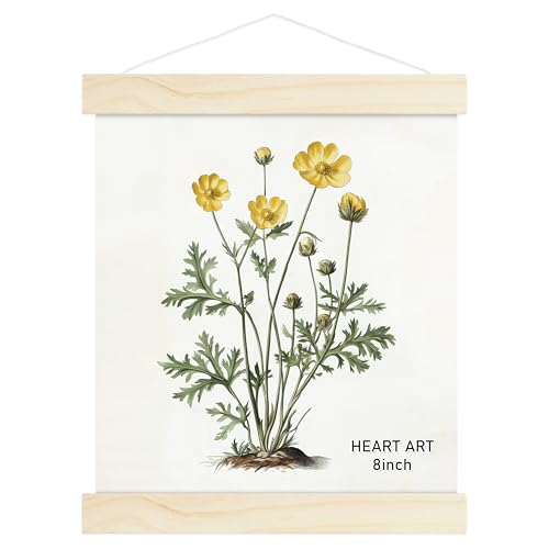 HEART ART Magnetic Poster Hanger Frame,8x10,8x12,8x8 Poster Frame Wood Wooden Magnet Hanging Kit for Walls Map Canvas Artwork (Nature Wood,8”)