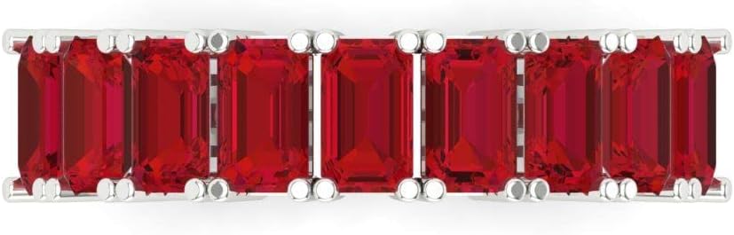 Clara Pucci 14K White Gold Wedding Band for Women | Stacking Classic Comfort Fit | Engagement Bridal Jewelry | 2.61 TCW Emerald Cut Simulated Ruby (5X3mm)
