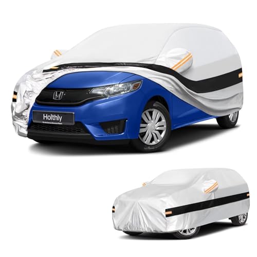 Image of 10 Layers Hatchback Car Cover Custom Fit for Honda Fit (2001-2026), Waterproof All Weather for Automobiles, Outdoor Full Cover Sun Dust Rain Protection with Cotton. Silver