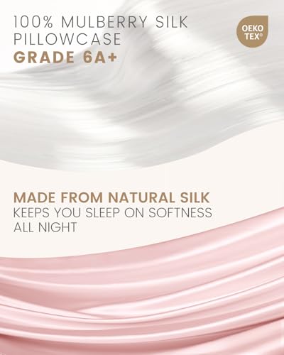 THXSILK Set of 2 Mulberry Silk Pillowcase for Hair and Skin, Both Sides Real Mulberry Silk Pillow Cases with Hidden Zipper, Organic Silk Pillowcase Standard Size 20×26 inches, Light Pink