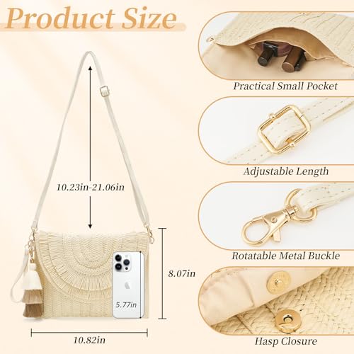WEIMZC Small Straw Purse for Women Summer Clutch Purses Beach Woven Envelope Bag Raffia Shoulder,Straw Crossbody Bag boho(Tassels Beige) by WEIMZC - Used condition - Image 3