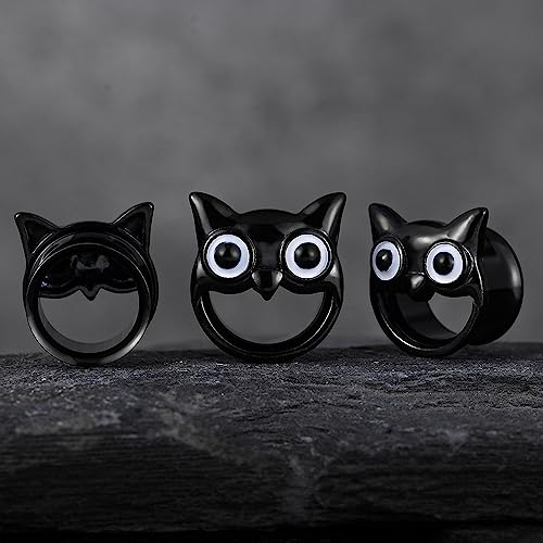 Cooear S8519H-6 1 Pair Stainless Steel Ear Tunnels Cute Piercing Owl-Shaped Ear Gauges Black Ear Plugs 2G(6Mm) To 16Mm. thumb #1