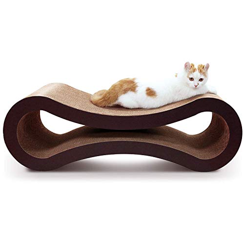 ScratchMe Cat Scratching Post Lounge Bed, Cat Scratcher Cardboard Board Pads Catnip and Groomer Brush, Infinity Shape, Curved (PTFURNSCRATPADINFL-A)