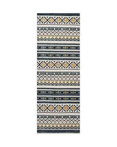 Image of SAGON 2x5 Ft Printed Runner Carpet - Cotton Bedside Rug for Bedroom & Living Room (Multi Striped Geometric)