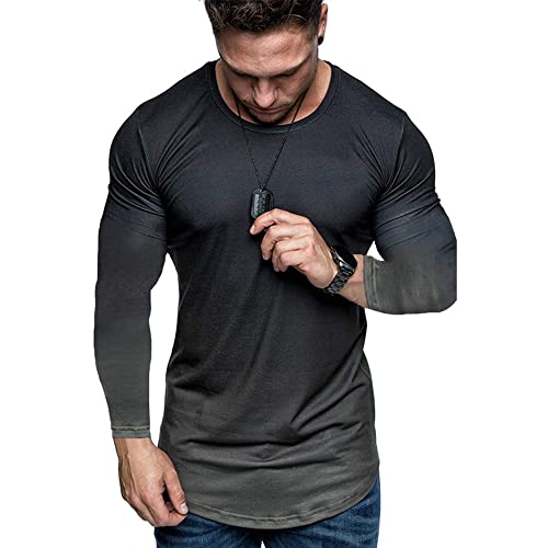 Herren Muscle Gym Athleisure Tailliertes T-Shirt mit Rundhalsausschnitt und Langen Ärmeln (as3, Alpha, x_l, Regular, Regular, Standard, Grau, XL) Cover
