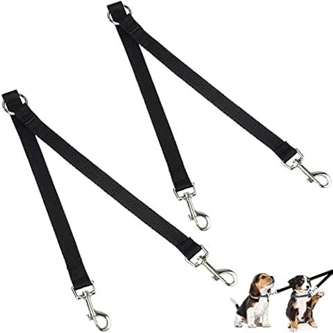 Dog Double leash 2 pcs Double Dog Lead Coupler No Tangle Lead Splitter Walking Trainer Leash Adjustable Double dog leash Dog connection line Nylon Couple 360° Rotatable No Tangle 45*2cm Black Cover