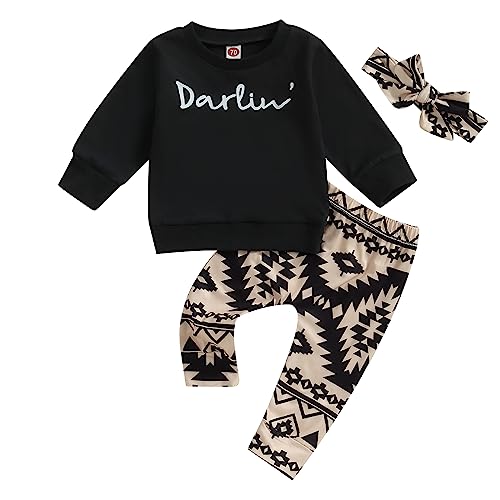 Image of 3Pcs Baby Girl Outfits Daisy Sweatshirt + Pants + Headband Infant Fall Winter Clothes