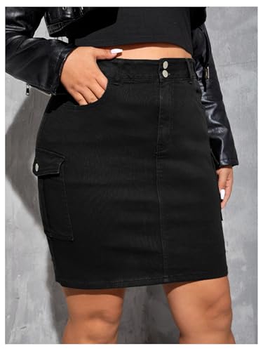 WDIRARA Women's Plus Size Stretchy Bodycon Denim Cargo Skirt High Waisted Short Jean Skirts4