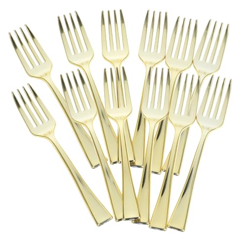 OKUMEYR 24Pcs Golden Disposable Mini Forks for Fruit Desserts and Appetizers for Parties Events and Catering Convenient for Easy Serving
