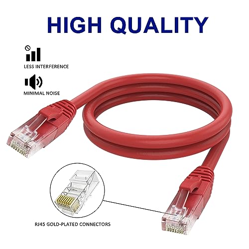 Adoreen Cat 6 Ethernet Cable 40 Ft-Red, Outdoor & Indoor Snagless Long Round RJ45 Network Cable, POE, Soft Flexible Gbps Internet LAN Computer Patch Cord for Router Modem Switch Fast Gaming+ Ties - Thumbnail 3