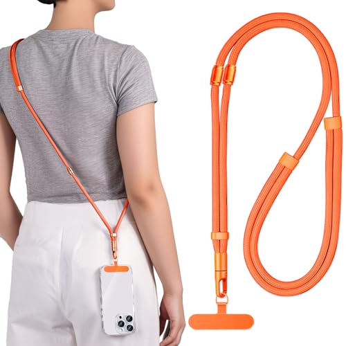 [BIGHAS] スマホストラップ スマホショルダー 携帯ショルダー 携帯ストラップ ストラップホルダー スマホ 首掛け ストラップ 3way 斜めがけ 肩掛け 全機種対応 iphone Xperia Galaxy aquos Android (オレンジ)の商品画像（Amazon）