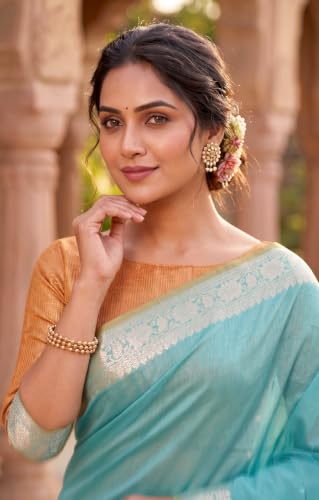 Image of Women's Pure Cotton Banarasi Silk Saree With Unstitched Blouse Piece