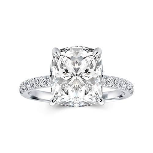 3.0 Carat Cushion Cut Moissanite Engagement Ring, D Color VVS1 Clarity, 925 Sterling Silver Simulated Diamond Ring for Women