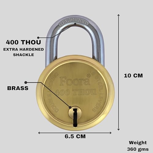 Image of Foora Same Key Lock 400 Thou Gold Padlock - Heavy Duty, Double Locking, Hardened Shackle, 8 Lever Mechanism, 65mm (2 Locks Open with Single Key) - Perfect for Home, Door, Gate, and Shutter Security