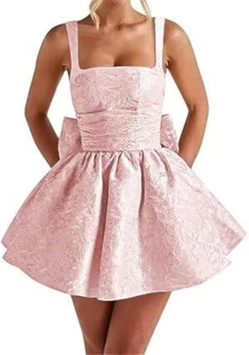 Robe de cocktail fuchsia satin jacquard pour bal et homecoming