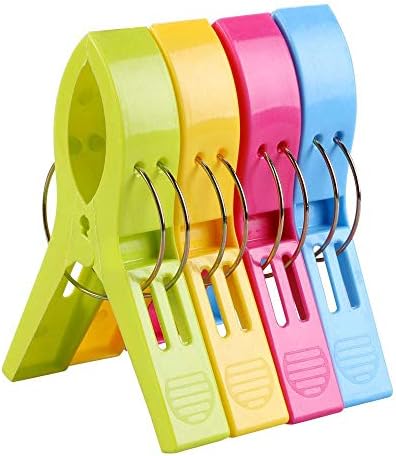 4 pcs Beach Towel Clips, URAQT Towel Pegs, Large Towel Clips and Bright Color Plastic Quilt Clips for Sunbeds, Sun Loungers, Pool Chairs, Laundry and More