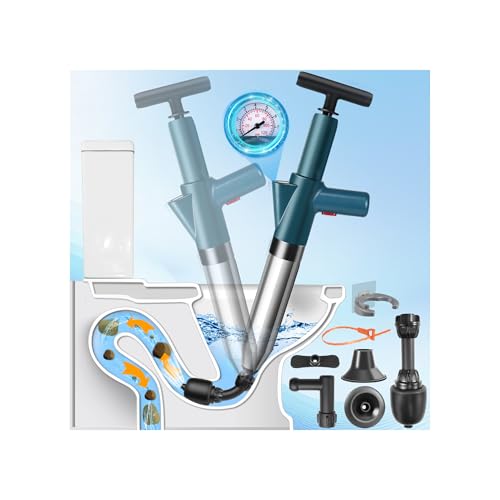 Hochdruck Abflussreiniger Pumpe mit Luftdruckanzeige, Rohrreiniger Druckluft mit 4 Saugnäpfen, Grün Toiletten Pömpel für Waschbecken, Toiletten, Badezimmer, Dusche, Küche