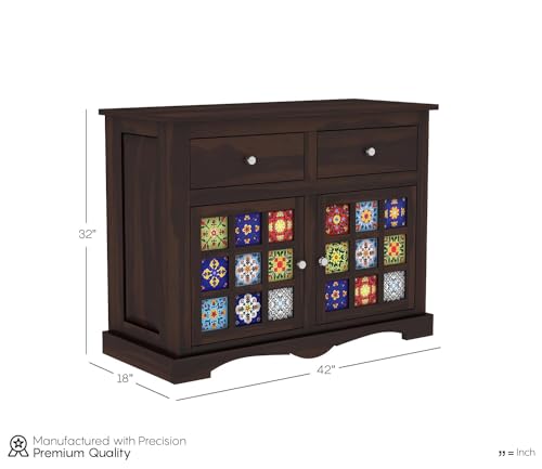 Image of Sheesham Wood Sideboard Cabinet for Living Room - Solid Wooden Storage Cabinet with 2 Drawers & 4 Shelves - Multipurpose Sideboard for Bedroom Dining & Home Furniture (Jack)