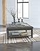 Signature Design by Ashley Borlofield Rustic Farmhouse Upholstered Ottoman Coffee Table with Floor Shelf, Gray